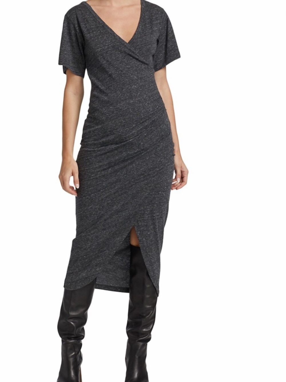 IRO Faux WrapCharcoal Gray Midi Dress